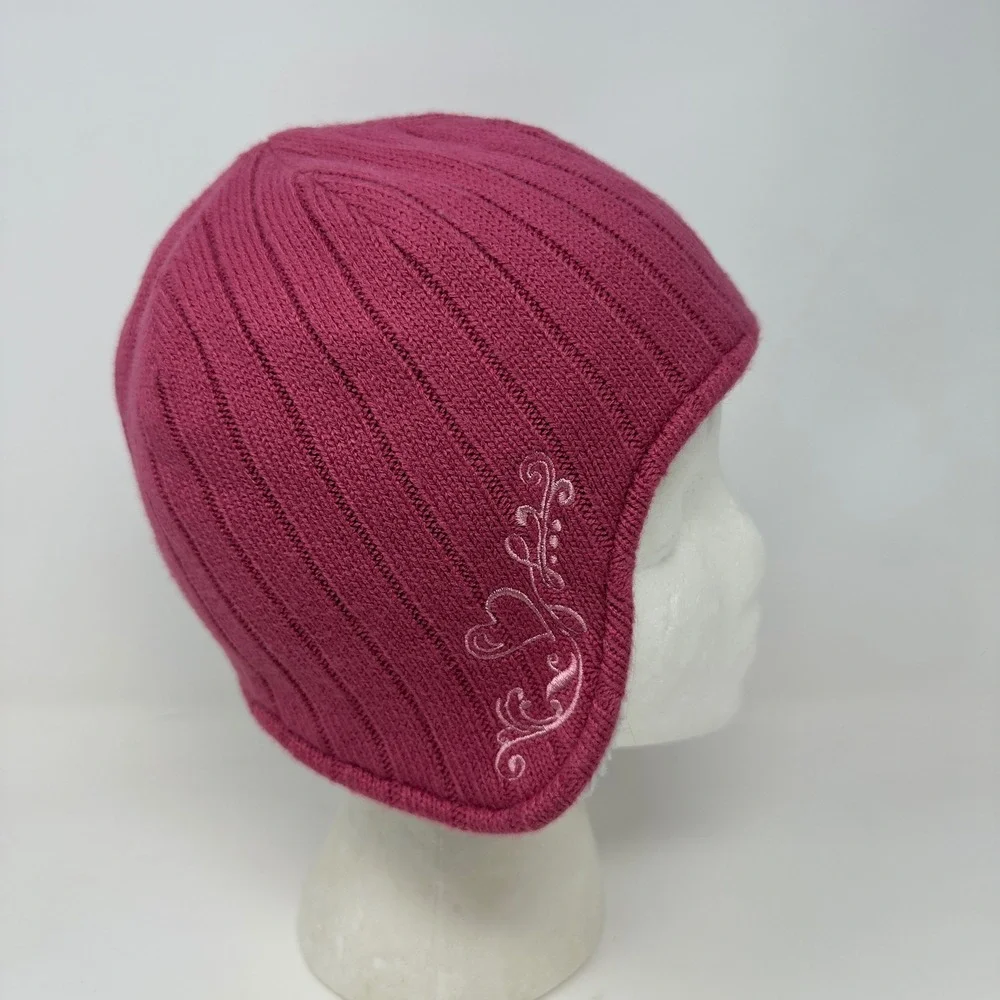 Carhartt Girls Pink Ribbed Winter‎ Trapper Hat with Sherpa Lining and Embroidery